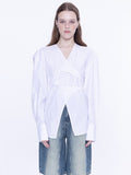 Fashion Women's Irregular Shirt V-neck Cross Bandage Waist Long Sleeve Blue White Yellow Thin Blouse Summer 2023 New