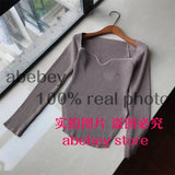 new spring sexy stylish sqaure collar full sleeves knitting pullover sexy slim T-shirt female top