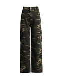 Toloer Camouflage Wide-Leg Jeans Autumn 2024 New Fashion High Waist Stitching To Show Thin And Long Straight Pants Children-Outfit