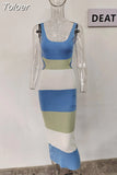 Fashion Women's Dress Round Neck Sleeveless Backless Bandage Hollow Out Waist Striped Knit Dresses Summer 2023 New