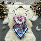Treny Print Top Women's Sexy Backless Strap Camis Scarf Tie Crop Top Beach Holidays Sexy All-matching Summer