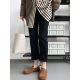 Women's Slim Winter Fleece Lined Thickened High Waist Jeans Patchwork Pocket Warm Fit Skinny Pants
