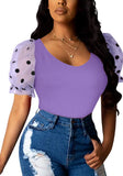 Sweet U-Neck Puff Sleeve Dot Print Regular
