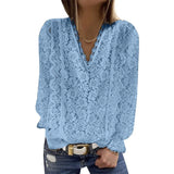 Size Loose Women For Blouses 2022 New O Neck Long Sleeve Elegant Chic Ladies Lace Shirt Tops Fashion Casual Women