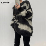 Mohair Striped Oversized Sweater Pullover Women Autumn 2021 Long Loose Knitted Sweater Korean Fashion
