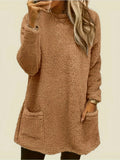 Women's Autumn And Winter New Long-Sleeved Round-Neck Casual Loose Plush Wear Pocket Top