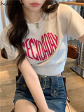 Tshirts Women Letter Print Knitted Black T Shirt Fashion Summer Casual Tees Korean T-shirt Crop Tops 2023 Ropa Mujer