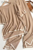 Knitted Short Sleeve Pants Loungewear Set O-neck Loose Side Shirt Pant Sets 2023 Women Casual Tracksuit Two Piece