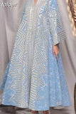Oversize Bohemian Dresses For Women V Neck Long Sleeve High Waist Hit Color Folds A Line Midi Dress Female Summer