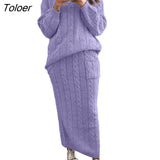 Autumn Winter Two Piece Set Women Winter Long Sleeve Jumpers Sweater Skirt Set Warm Knitted Outfit Top and Pants