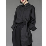 Women White Irregular Big Size Blouse New Lapel Long Sleeve Loose Fit Shirt Fashion Tide Spring Autumn 2023