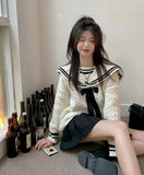 Women's Sweater Oversized Korean Version Loose Fashion Sweet Navy Collar Lapel Bow Cute Long-Sleeved Knitted Sweater