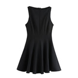 Short Dress 2025 Spring And Summer Set Wide Swing Women's Sleeveless Boat Collar Body A-Word Mini