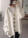 New Autumn Winter Women Sweater Solid Color Loose V-neck Mid-length Sweater Knitted Cardigan Coat Top Cropped Cardigan