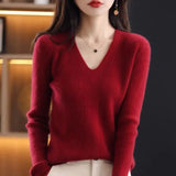 and Winter Fashion Soft Sweater Women Pullover Casual 2022 V-neck Tops 100% Wool Bottoming Sweaters Loose Clothes