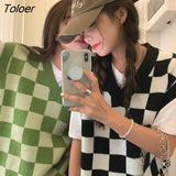 Vest Women Plaid Vintage Baggy All-match Stylish Popular Leisure Girls College Cozy Knitted Autumn Street Wear