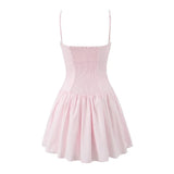Cami Buttoned Style Pleated Tie Up Mini Dress-Outfit