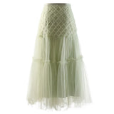Solid Patchwork Sheer Mesh Skirt For Women High Waist Elegant Midi Skirts Female Clothing Summer Fashion New