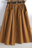 Autumn Cotton Midi Skirt Women Korean Style Elegant Temperament Mid-Length School High Waist A Line
