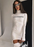 Casual Letter Print High Collar Long Sleeve Mini