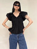 2022 Sexy V-Neck White Women Blouses Summer Puff Sleeve Shirts Chic Korean Office Vintage Elegant Female Lady