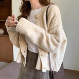 Korean Sweater Women Cardigan Spring Autumn Knitted Ribbed O-Neck Cropped Cardigans Ladies Single Breasted Casual Fashion