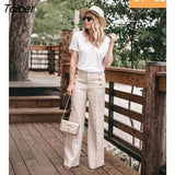 Pants Women Button Decor High Waist Wide Leg Pants Elegant Loose Trousers Korean Fashion