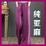 Linen Large-Size Broad Leg Trousers Women's Rope Loose Waist Cotton Spring And Summer Women's Trousers Loose Cotton Thighs