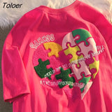 Cotton Lovely Rainbow Heart Puzzle Graphic T Shirts Hip Hop Fashion Kawaii Clothes Ropa Large 2XL Mujer Y2k Top