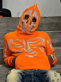 2023 Street Trend Orange Rhinestone Bone Gothic y2k Extra Loose Hoodie Rhinestone