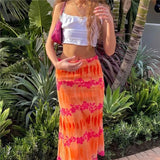 Women's Y2K Printed Midi Skirt 90s Hurajuku High Waist Cute E-Girl Streetwear Summer Goth Maxi Long Pencil