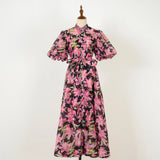 Court Style High Design Feeling Heavy Industry Nail Drill Short Sleeve Single Buckle Dress +