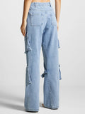 Toloer 2024 New Fashion Retro Multi-Pocket Design Sense Strap Jeans Women's Straight Tube Casual Versatile Pants-Outfit