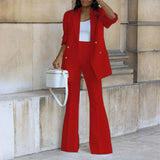 New Solid Color Casual Suit Wide Leg Pants Suit Two