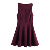 Short Dress 2025 Spring And Summer Set Wide Swing Women's Sleeveless Boat Collar Body A-Word Mini