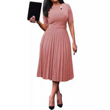 Dress Women's Dress 2025 Summer Short Sleeve High-Waisted Yellow Folded Dress African Large-Size