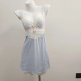 New Ice Silk Sling Pyjamas Women Summer With Chest Pad Lace Splicing Short Skirt Sexy Sleepy Pure Home