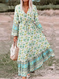 2022 Celmia Bohemian Summer Long Maxi Dress Women Sexy V-neck Floral Printed Party Vestidos Flare Sleeve Bandage Beach