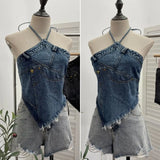 Summer Babes Hanging Neck Cowboy Corset Irregular Hairy Short Vest