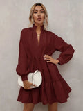 New Fashion Temperament Women's Fungus Lace Collar Solid Color Ruffled V-neck Lantern Long-sleeved Loose Casual