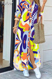 For Women 2023 Spring Summer Casual Loose Print Long Shirt Dress Button Up Long Sleeve Midi Elegant Vintage