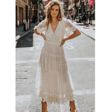 Women's Wish V-Neck Short-Sleeved Lace Dress For Summer
