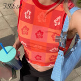 2021 Summer Y2K Print Crop Top Women Green Sleeveless Casual Fashion 90S Off Shoulder Red Sexy Tank
