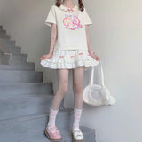 Kawaii White Mini Skirts Women Harajuku Ruffle Lace Bow Patchwork High Waist Pleated Skirt Japanese Style Soft