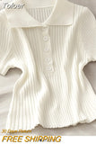 New Women Ribbed Button Up Polo Shirt Female Plain Short Sleeve Candy Colors Top Stretchy Slim Tee Shirts 2023