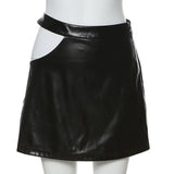 Toloer Women's Spring / Summer 2023 New Fashion Hollow-Out High Waist PU Wrap Hip Women's Skirt Women-Outfit