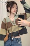 Striped Sweaters for Women V-neck Long Sleeve Jumper Pull Femme Y2k Tops Knitted Casual Cropped Pullovers Ropa