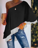 2020 Autumn Women Contrast Color Ruffles Trim Irregular