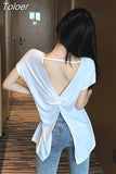 for Women Summer Black Tshirts 2023 Ropa Mujer Short Sleeve O-neck Casual Fashion T Shirt Hollow Out Backless Y2k