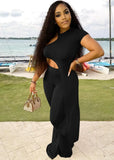 Sexy Irregular Round Neck Short Sleeve Top And Pant Two Piece